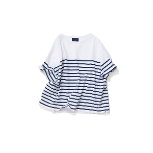 Le minor ルミノア/半袖パネルボーダーTシャツ(Blanc / Marine)